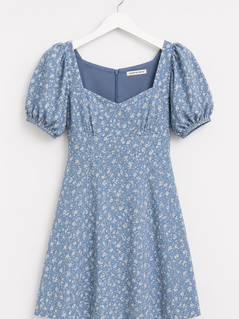 ALTAR’D STATE Blue Floral Puff Sleeve Mini Dress Size Small